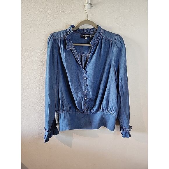 Karl Lagerfeld Paris Denim Chambray Button-Down Blouse Size M - Picture 1 of 4